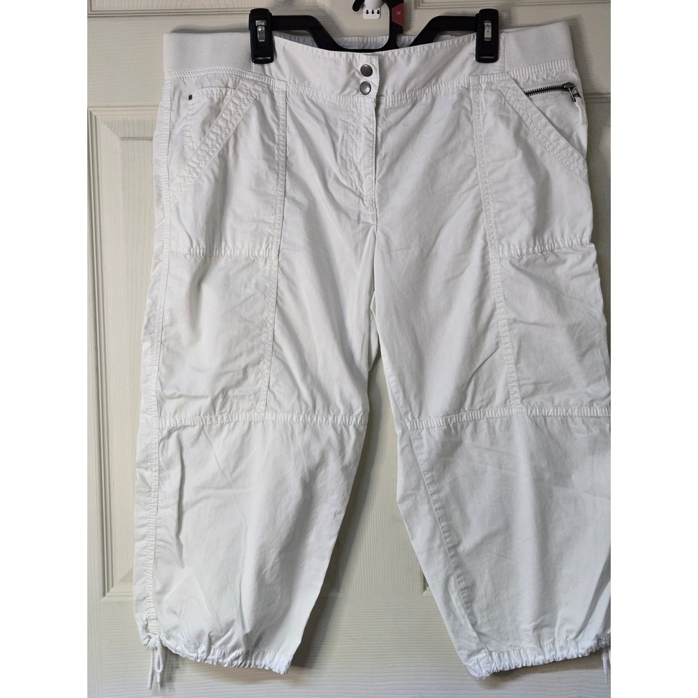 Ann Taylor Loft Marisa White Cropped Cargo Pants Drawstring Hem Womens 16